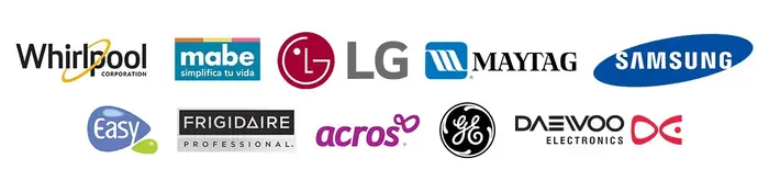 Marcas que reparamos: Whirlpool, Samsung, LG, Mabe, Daewoo, Acros, General Electric, Bosch, Electrolux, Teka, Frigidaire, Koblenz, Hisense, Panasonic